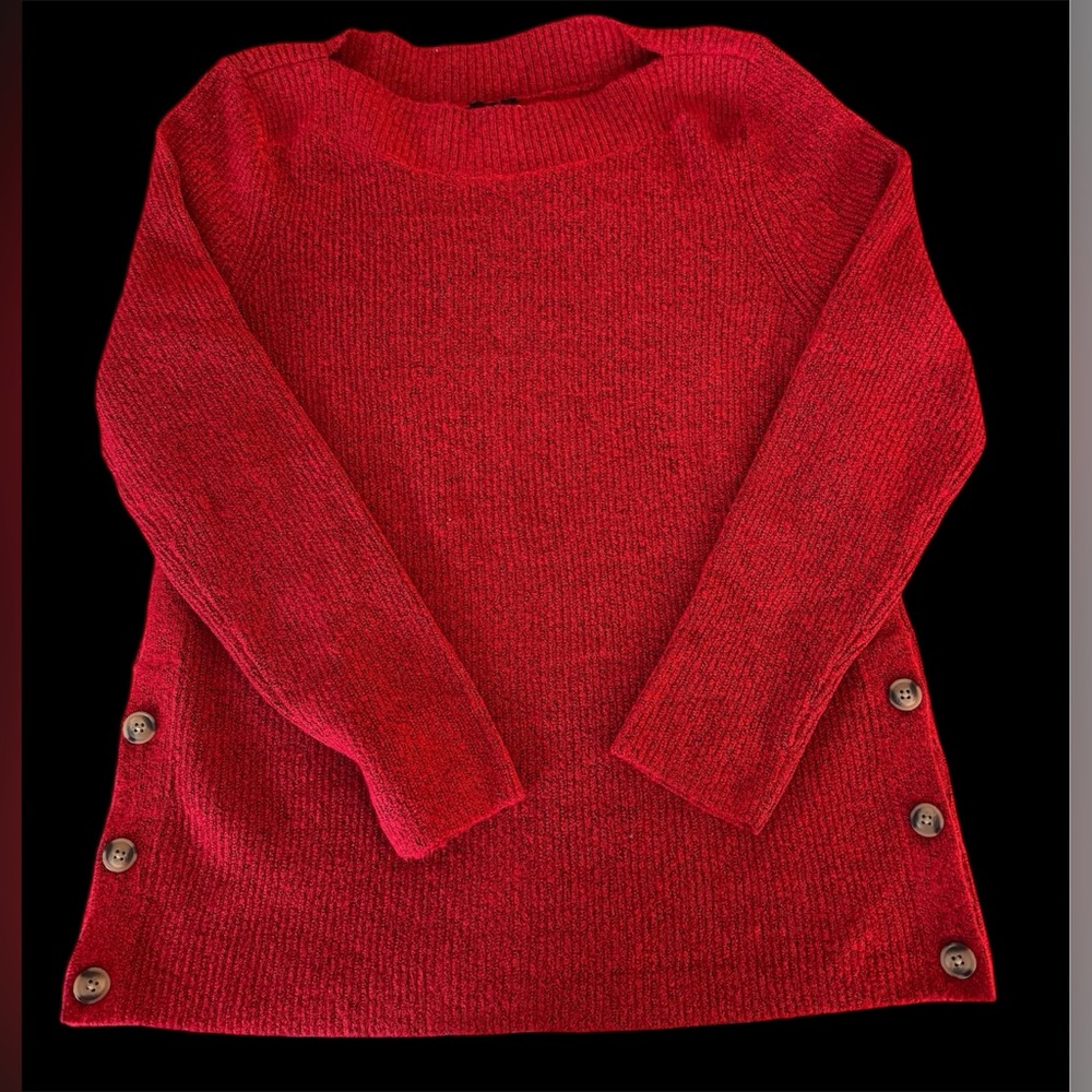 NWT Talbots Red Boat Neck Sweater with Side Button Accents